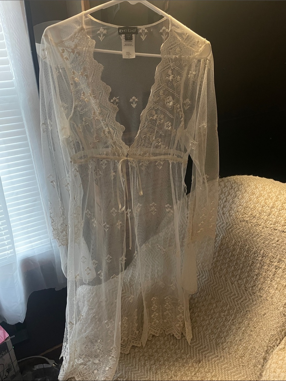 bebe Sheer Embroidered Lace CoverUp - Cream